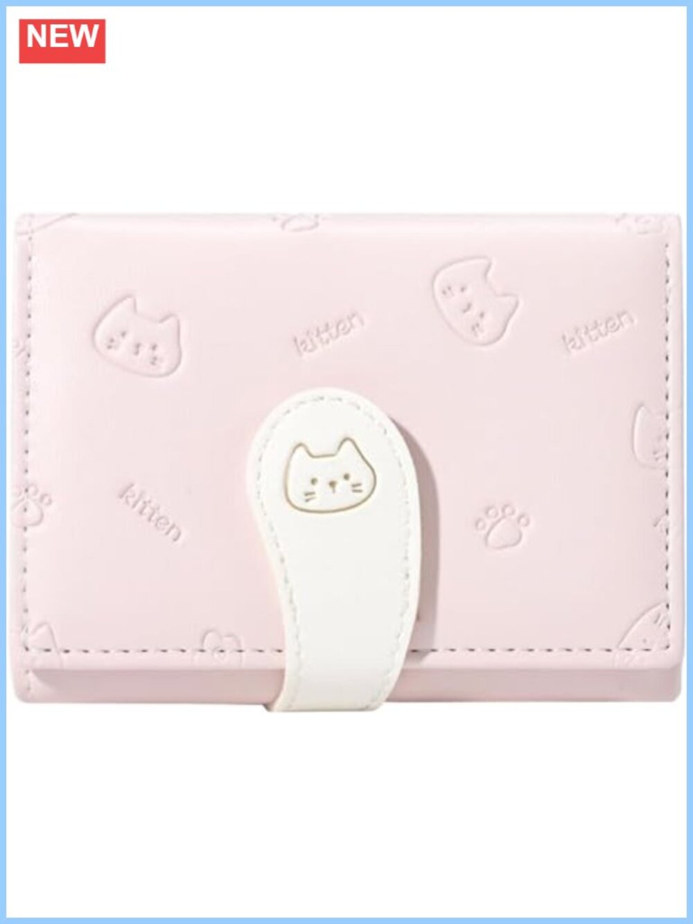 PU Leather Bifold Wallet Cat Pattern Card Holder ID Window Travel Purse